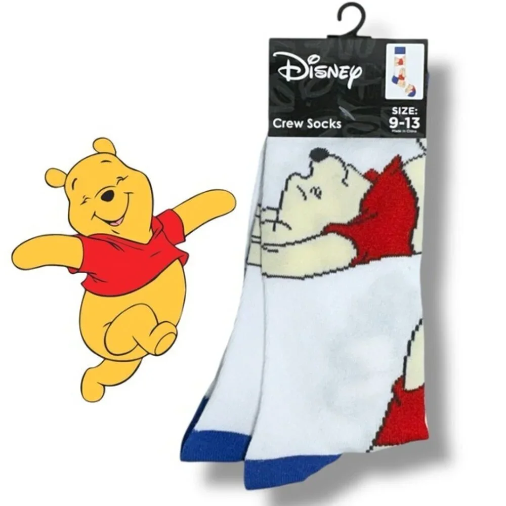 Winnie the Pooh Crew Socks Disney Fun Novelty Adult Unisex Mens One Size 9-13